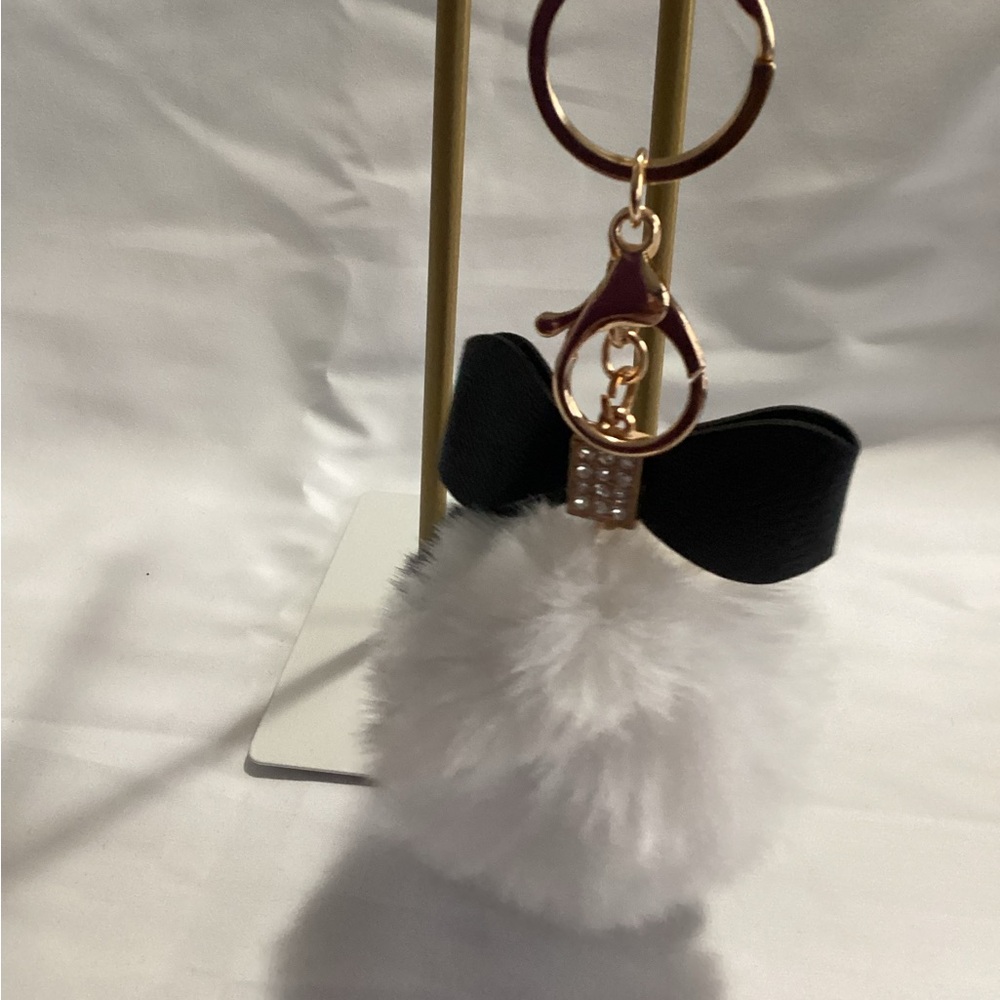 Elegant Black and White Pom Pom Keychain